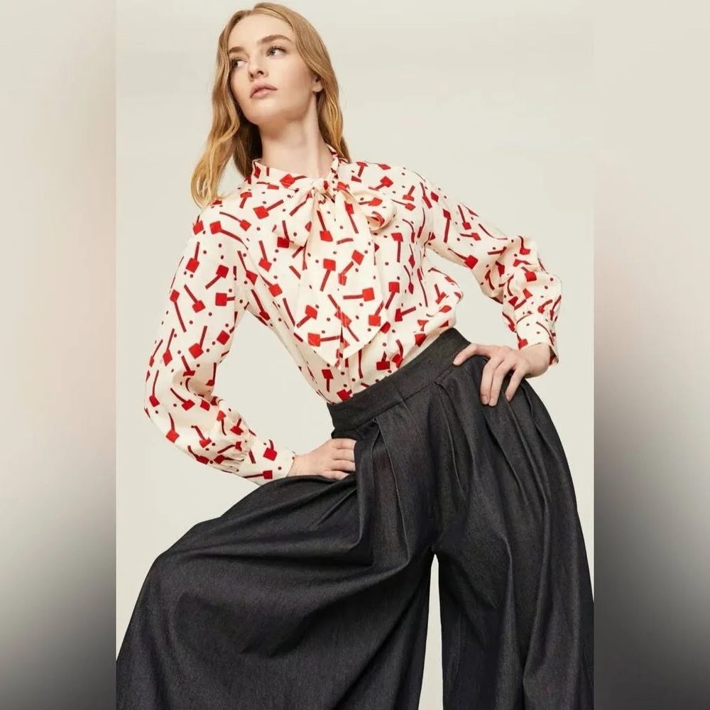 Tory Burch Bow Tie Neck Lollipop Blouse